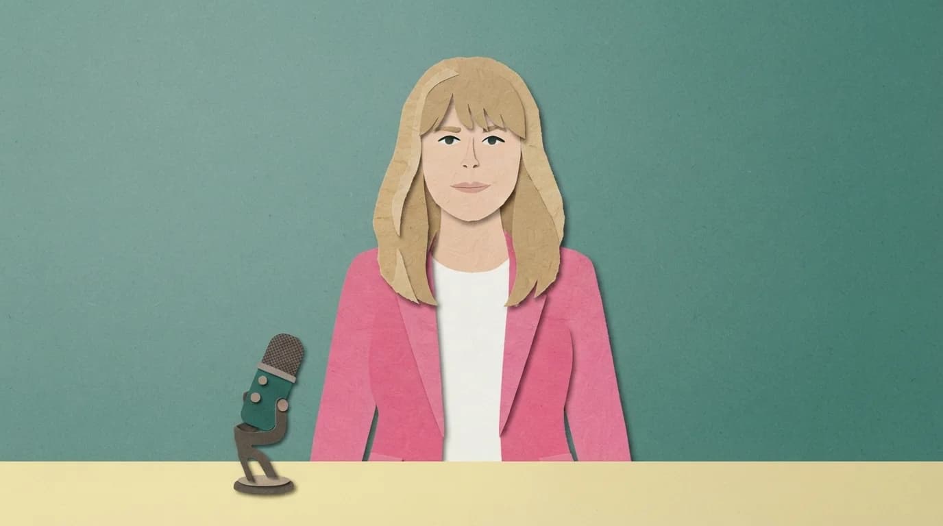 The podcast host scene from the sample episode